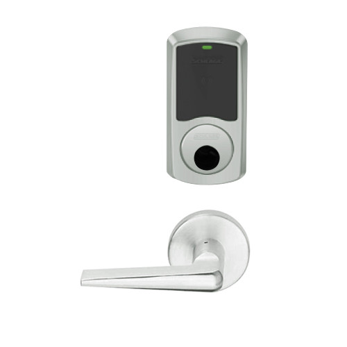LEMB-GRW-L-05-619-00A Schlage Less Cylinder Privacy/Office Wireless Greenwich Mortise Lock with Push Button & LED Indicator and 05 Lever in Satin Nickel