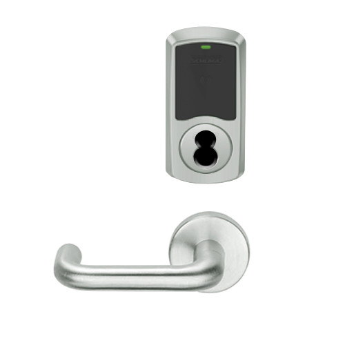 LEMB-GRW-J-03-619-00B Schlage Privacy/Office Wireless Greenwich Mortise Lock with Push Button & LED Indicator and Tubular Lever Prepped for FSIC in Satin Nickel