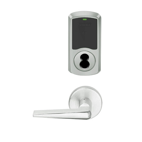 LEMB-GRW-BD-05-619-00B Schlage Privacy/Office Wireless Greenwich Mortise Lock with Push Button & LED Indicator and 05 Lever Prepped for SFIC in Satin Nickel