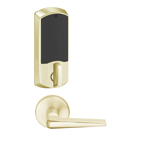 LEMD-GRW-L-05-606-00B Schlage Less Cylinder Privacy/Apartment Wireless Greenwich Mortise Deadbolt Lock with LED and 05 Lever in Satin Brass