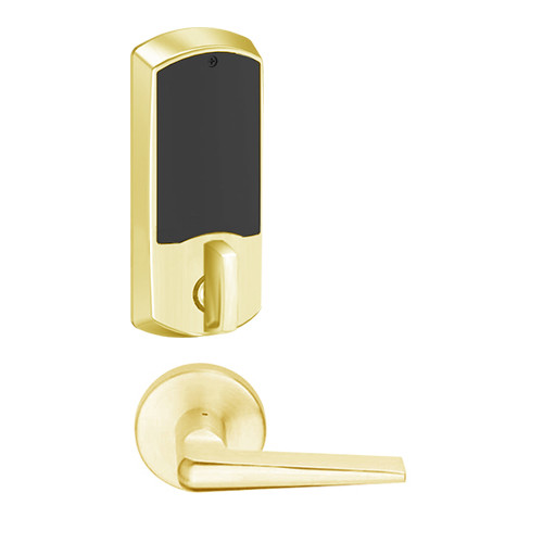 LEMD-GRW-L-05-605-00C Schlage Less Cylinder Privacy/Apartment Wireless Greenwich Mortise Deadbolt Lock with LED and 05 Lever in Bright Brass