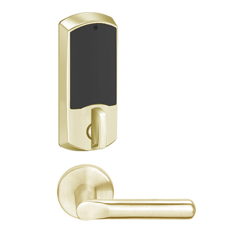 LEMD-GRW-L-18-606-00B Schlage Less Cylinder Privacy/Apartment Wireless Greenwich Mortise Deadbolt Lock with LED and 18 Lever in Satin Brass
