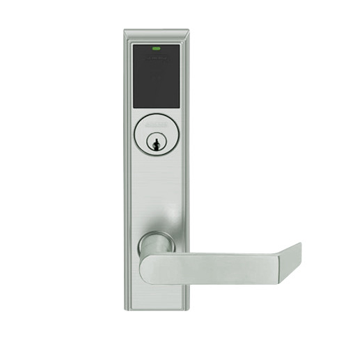 LEMB-ADD-P-06-619 Schlage Privacy/Office Wireless Addison Mortise Lock with Push Button, LED and Rhodes Lever in Satin Nickel