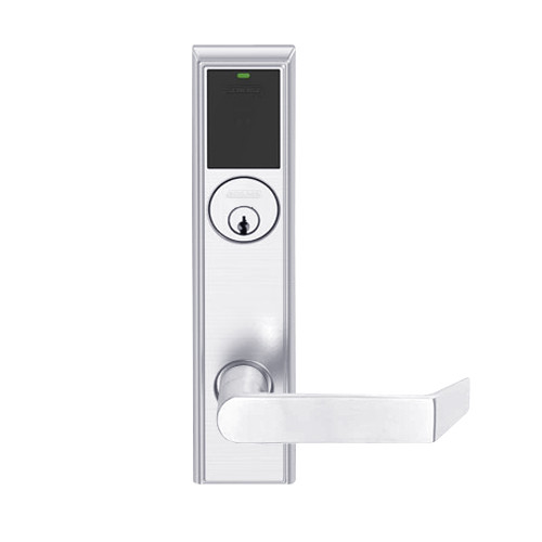 LEMB-ADD-P-06-625 Schlage Privacy/Office Wireless Addison Mortise Lock with Push Button, LED and Rhodes Lever in Bright Chrome