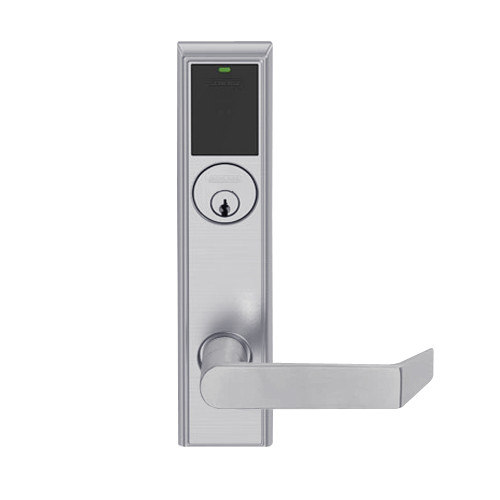 LEMB-ADD-P-06-626 Schlage Privacy/Office Wireless Addison Mortise Lock with Push Button, LED and Rhodes Lever in Satin Chrome
