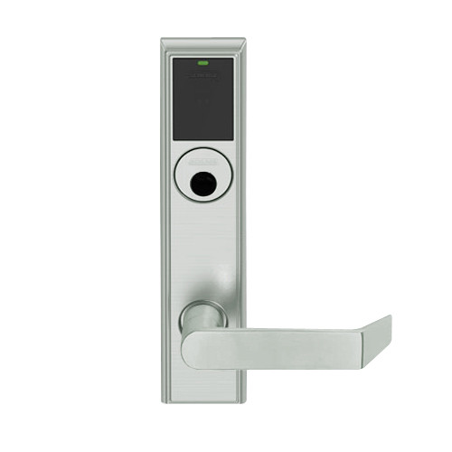LEMB-ADD-L-06-619 Schlage Less Mortise Cylinder Privacy/Office Wireless Addison Mortise Lock with Push Button, LED and Rhodes Lever in Satin Nickel