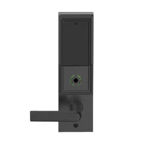 LEMB-ADD-L-01-622 Schlage Less Mortise Cylinder Privacy/Office Wireless Addison Mortise Lock with Push Button, LED and 01 Lever in Matte Black