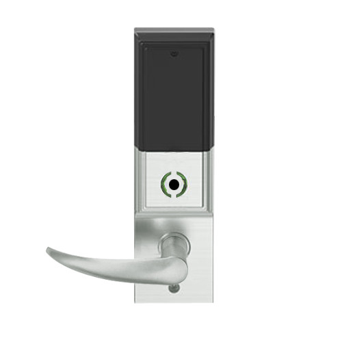 LEMB-ADD-L-OME-619 Schlage Less Mortise Cylinder Privacy/Office Wireless Addison Mortise Lock with Push Button, LED and Omega Lever in Satin Nickel