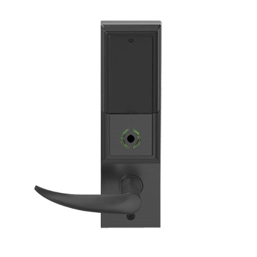 LEMB-ADD-L-OME-622 Schlage Less Mortise Cylinder Privacy/Office Wireless Addison Mortise Lock with Push Button, LED and Omega Lever in Matte Black