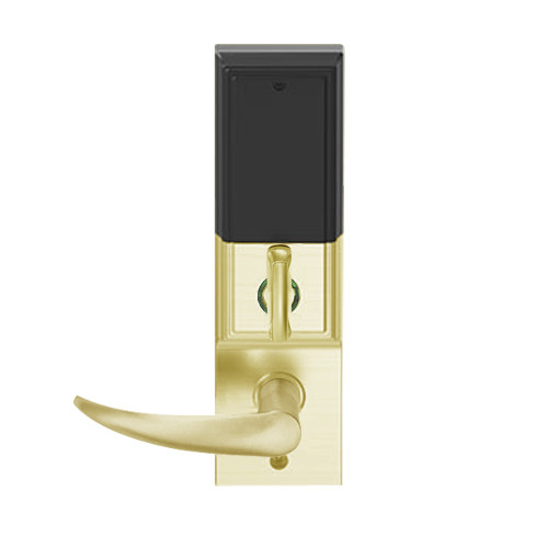 LEMD-ADD-L-OME-606 Schlage Less Mortise Cylinder Privacy/Apartment Wireless Addison Mortise Deadbolt Lock with LED and Omega Lever in Satin Brass