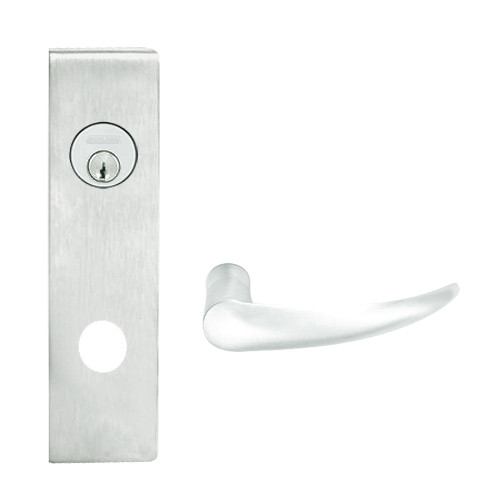 L9026P-OME-N-625 Schlage L Series Exit Lock with Cylinder Commercial Mortise Lock with Omega Lever Design in Bright Chrome