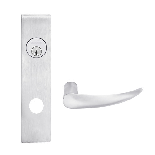 L9026L-OME-L-625 Schlage L Series Less Cylinder Exit Lock with Cylinder Commercial Mortise Lock with Omega Lever Design in Bright Chrome