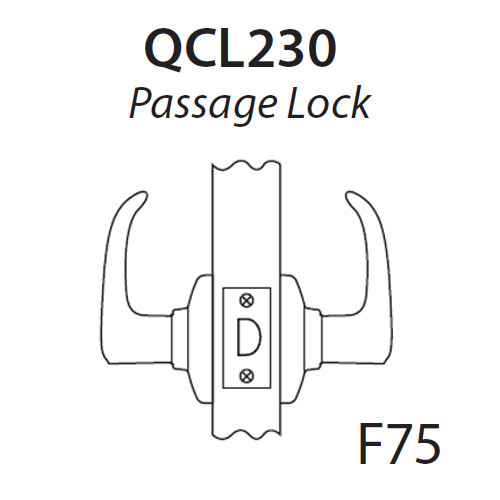 QCL230E605FR4478S Stanley QCL200 Series Cylindrical Passage Lock with Sierra Lever in Bright Brass