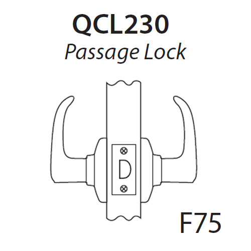 QCL230E605FS4NOS Stanley QCL200 Series Cylindrical Passage Lock with Sierra Lever in Bright Brass