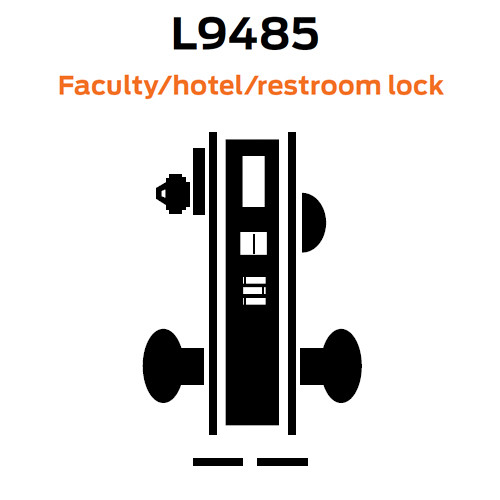 L9485R-01B-605-RH Schlage L Series Faculty Restroom Commercial Mortise Lock with 01 Cast Lever Design and Full Size Core in Bright Brass