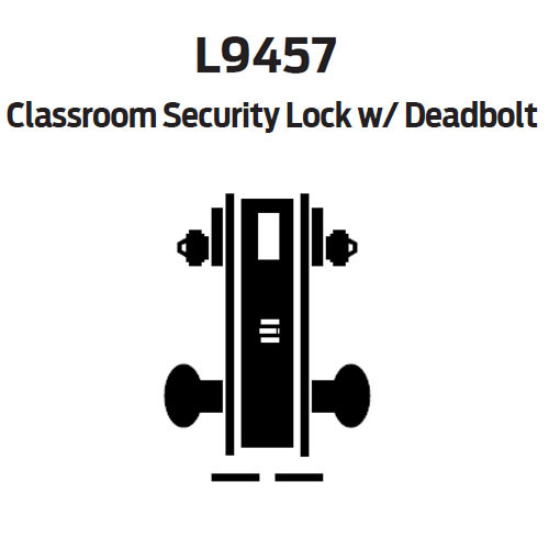 L9457P-01A-605 Schlage L Series Classroom Security w/Deadbolt Commercial Mortise Lock with 01 Cast Lever Design in Bright Brass