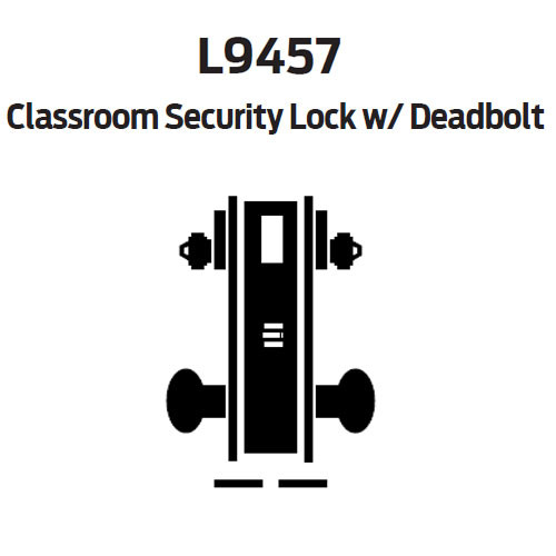 L9457P-02A-606 Schlage L Series Classroom Security w/Deadbolt Commercial Mortise Lock with 02 Cast Lever Design in Satin Brass