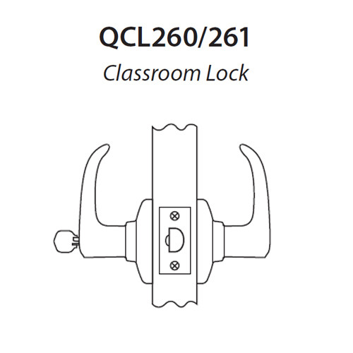 QCL260M625S5118FLC Stanley QCL200 Series Less Cylinder Classroom Lock with Summit Lever in Bright Chrome