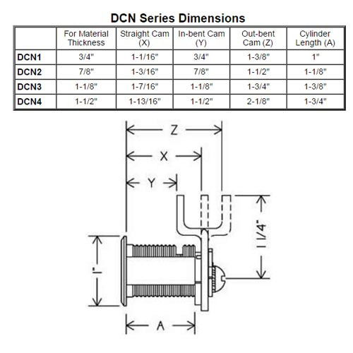 Olympus DCN4-KD-26D N Series Keyed Different Reversible Cam Lock in Satin Chrome