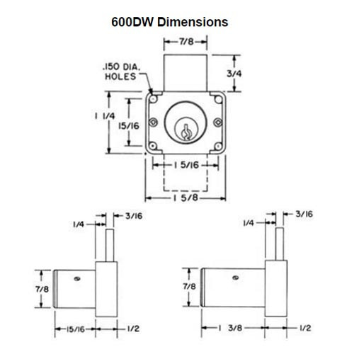 Olympus 600DW-KA4T3-26D-7/8 R Series Drawer Deadbolt Cabinet Locks in Satin Chrome