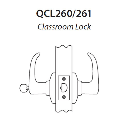 QCL261A625S5118FLC Stanley QCL200 Series Less Cylinder Classroom Lock with Slate Lever Prepped for SFIC in Bright Chrome