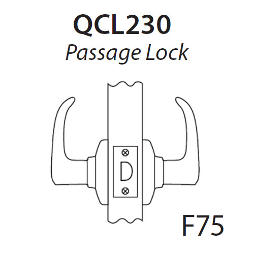 QCL230A605NS4FLS Stanley QCL200 Series Cylindrical Passage Lock with Slate Lever in Bright Brass Finish