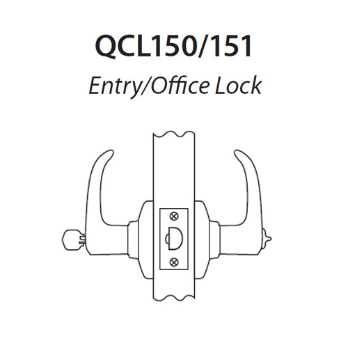 QCL150E605FR4NOSLC Stanley QCL100 Series Less Cylinder Entrance Lock with Sierra Lever in Bright Brass