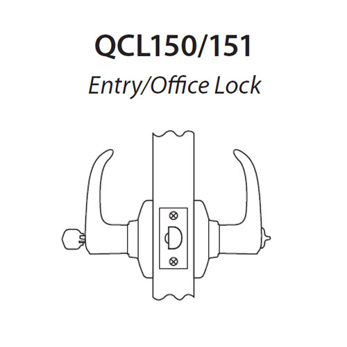 QCL150E605R4118FLC Stanley QCL100 Series Less Cylinder Entrance Lock with Sierra Lever in Bright Brass