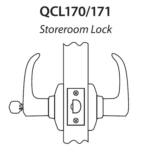 QCL171E619S4478SLC Stanley QCL100 Series Less Cylinder Storeroom Lock with Sierra Lever Prepped for SFIC in Satin Nickel