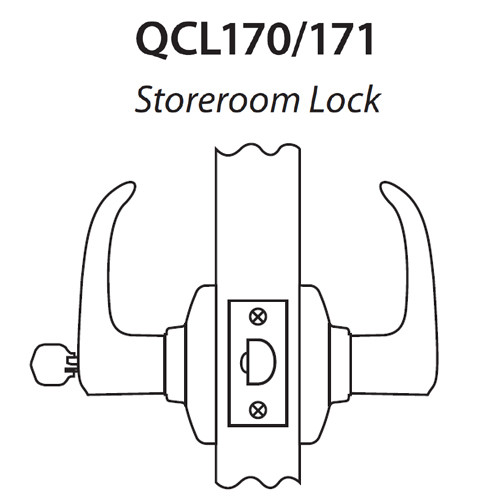 QCL171E626S8478SBF Stanley QCL100 Series Ansi Strike Best F Keyway Storeroom Lock with Sierra Lever Prepped for SFIC in Satin Chrome