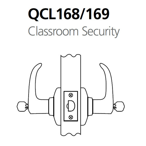 QCL169M605NOL478SLC Stanley QCL100 Series Less Cylinder Classroom Security Lock with Summit Lever Prepped for SFIC in Bright Brass