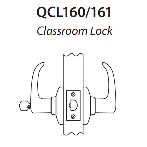 QCL160A626S8NOSSC Stanley QCL100 Series Schlage C Keyway Cylindrical Classroom Lock with Slate Lever in Satin Chrome