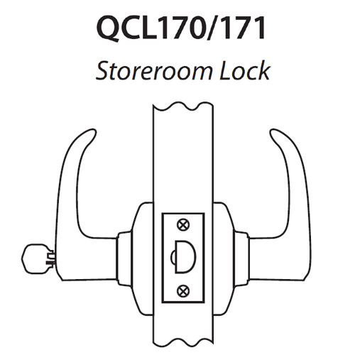 QCL170A605S4118FSC Stanley QCL100 Series Schlage C Keyway Cylindrical Storeroom Lock with Slate Lever in Bright Brass