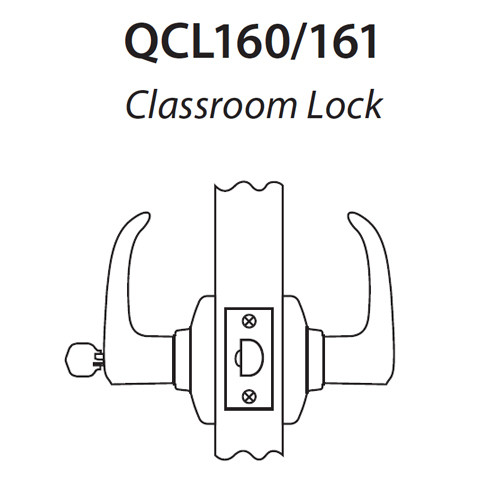 QCL161A626S4478SBF Stanley QCL100 Series Ansi Strike Best F Keyway Classroom Lock with Slate Lever Prepped for SFIC in Satin Chrome