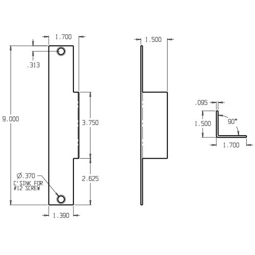 AF-29-SL Don Jo Electric Strike Filler Plate Dimensional View