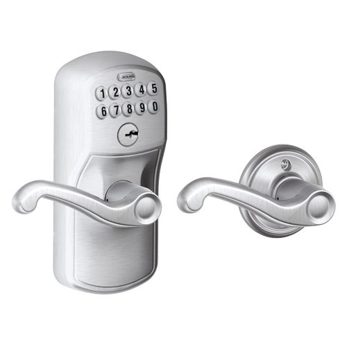 FE575-PLY-626-FLA Schlage Electrical Keypad Entry Auto-Lock in Satin Chrome