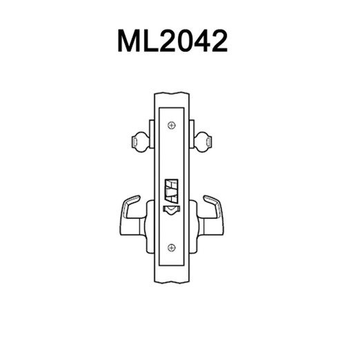 ML2042-LWA-606-LC Corbin Russwin ML2000 Series Mortise Entrance Locksets with Lustra Lever in Satin Brass