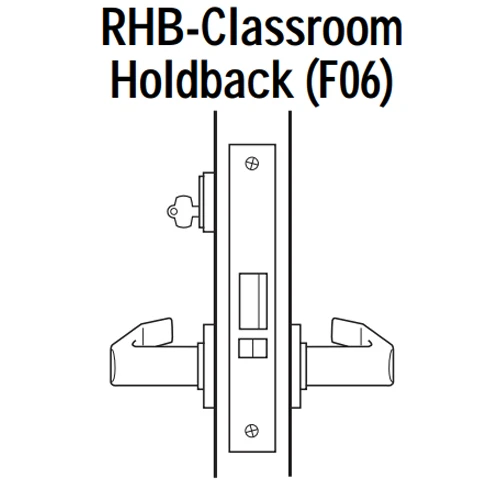 45H7RHB14J606 Best 40H Series Classroom Holdback Heavy Duty Mortise Lever Lock with Curved with Return Style in Satin Brass