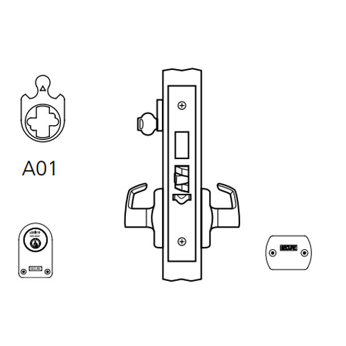 ML2073-ASP-606-CL7 Corbin Russwin ML2000 Series IC 7-Pin Less Core Mortise Classroom Security Locksets with Armstrong Lever and Deadbolt in Satin Brass