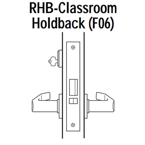 45H7RHB17LM626 Best 40H Series Classroom Holdback Heavy Duty Mortise Lever Lock with Gull Wing LH in Satin Chrome