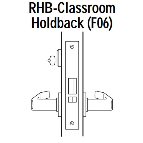 45H7RHB17RM606 Best 40H Series Classroom Holdback Heavy Duty Mortise Lever Lock with Gull Wing RH in Satin Brass