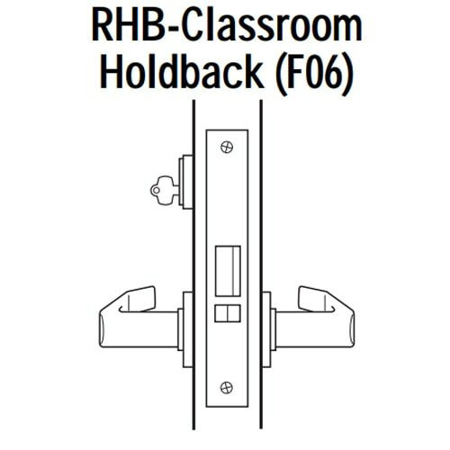 45H7RHB16N605 Best 40H Series Classroom Holdback Heavy Duty Mortise Lever Lock with Curved with No Return in Bright Brass