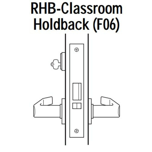 45H7RHB12N606 Best 40H Series Classroom Holdback Heavy Duty Mortise Lever Lock with Solid Tube with No Return in Satin Brass