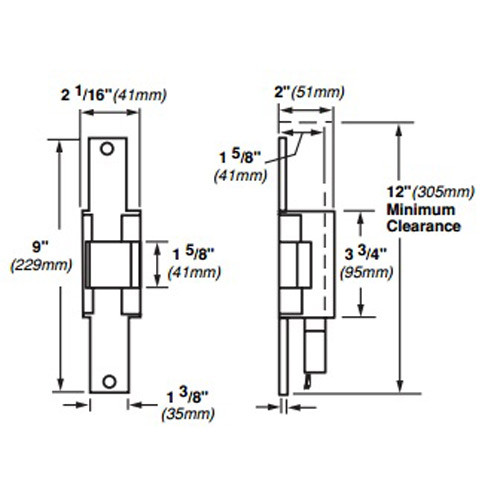 6222-FS-DS-LC-12VDC-US3 Von Duprin Electric Strike for Mortise or Cylindrical Locksets in Bright Brass Finish