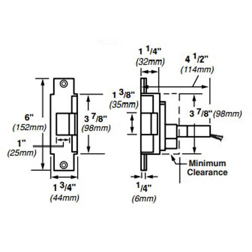 6223-FS-DS-12VDC-US32 Von Duprin Electric Strike for Mortise or Cylindrical Locksets in Bright Stainless Steel Finish