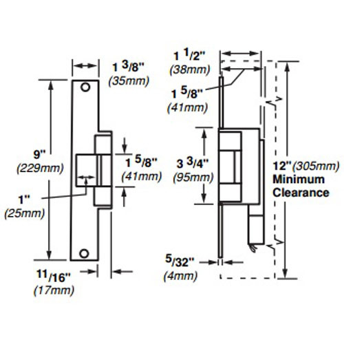 6226-DS-12VDC-US3 Von Duprin Electric Strike for Mortise or Cylindrical Locksets in Bright Brass Finish