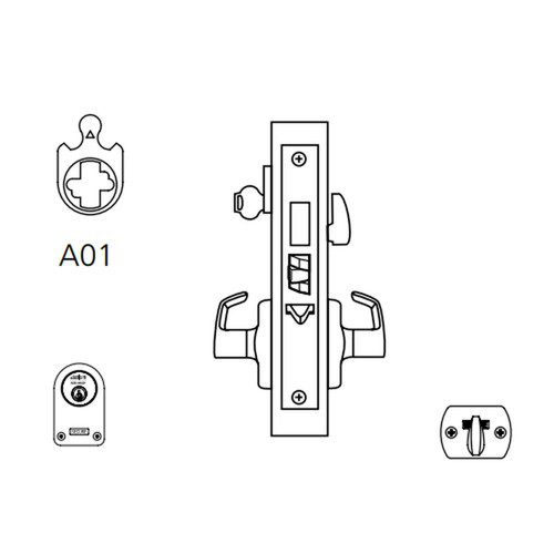 ML2075-RSP-629-CL6 Corbin Russwin ML2000 Series IC 6-Pin Less Core Mortise Entrance or Office Security Locksets with Regis Lever and Deadbolt in Bright Stainless Steel