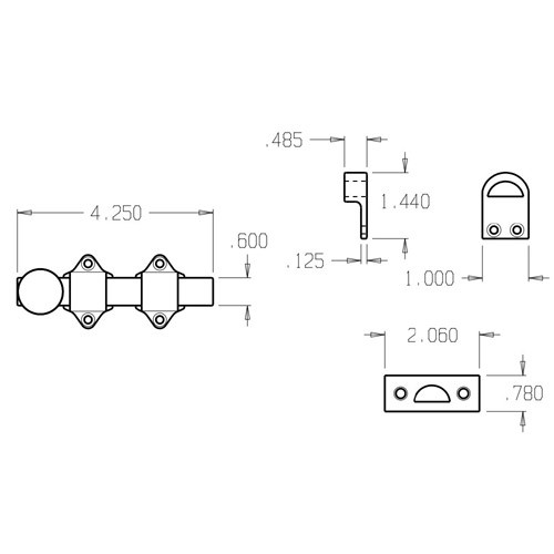 1630-619 Don Jo Dutch Door Bolt with size of 4 1/2 x 1 5/8" (inches)