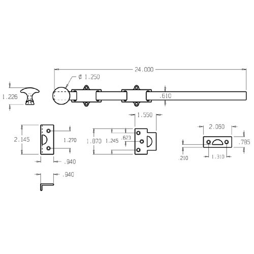 1638-619 Don Jo Dutch Door Bolt with size of 18 x 1 5/8" (inches)