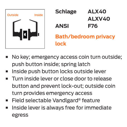 ALX40-SAT-605 Schlage ALX Series - Saturn Style Lock with Privacy Latch Function in Bright Brass
